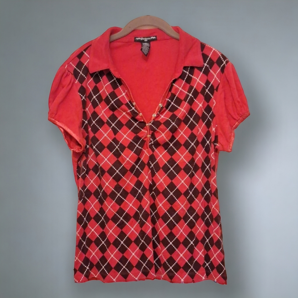 Vintage SixteenPLUS Red and Black diamond plaid shirt 2x Runs Small
